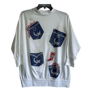 MoonCraft Vintage Western Sweatshirt Lace Applique Cowboy Boots Coastal Cowgirl